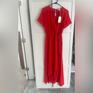 NWT New Jodifl Boutique Vibrant Maxi Red/ Orange High Low Dress Small